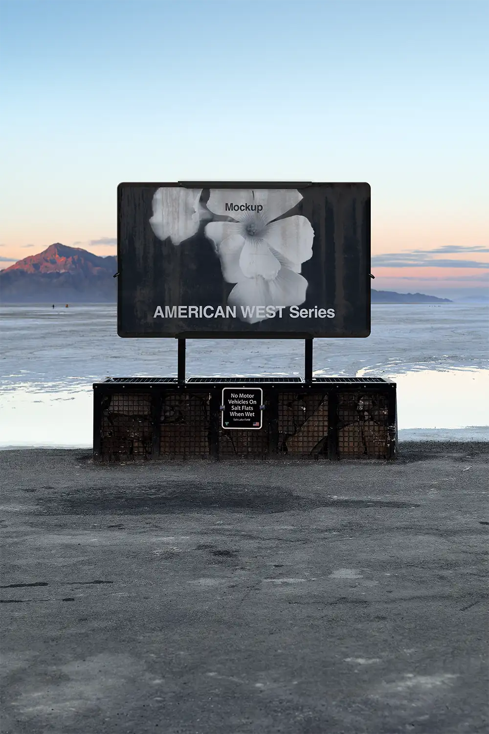 Billboard mockup at the Bonneville Speedway Salt Flats, in the Salt Desert of Utah