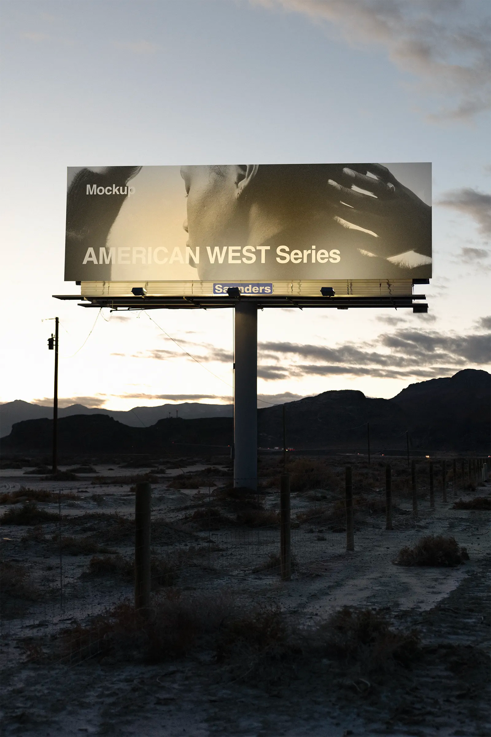 Billboard mockup in the desert, United States. PSD Mockup for Photoshop