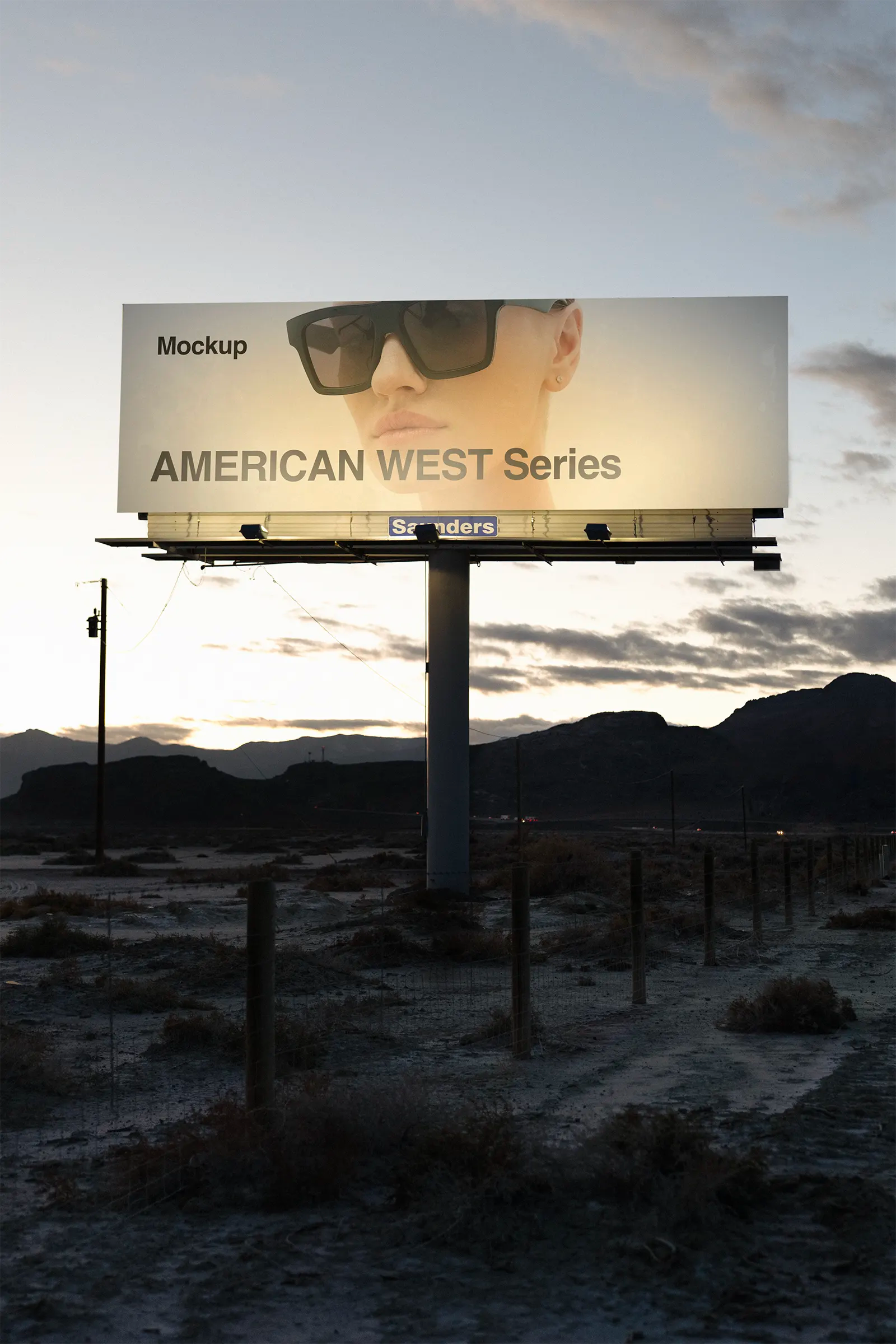 Billboard mockup in the desert, United States. PSD Mockup for Photoshop