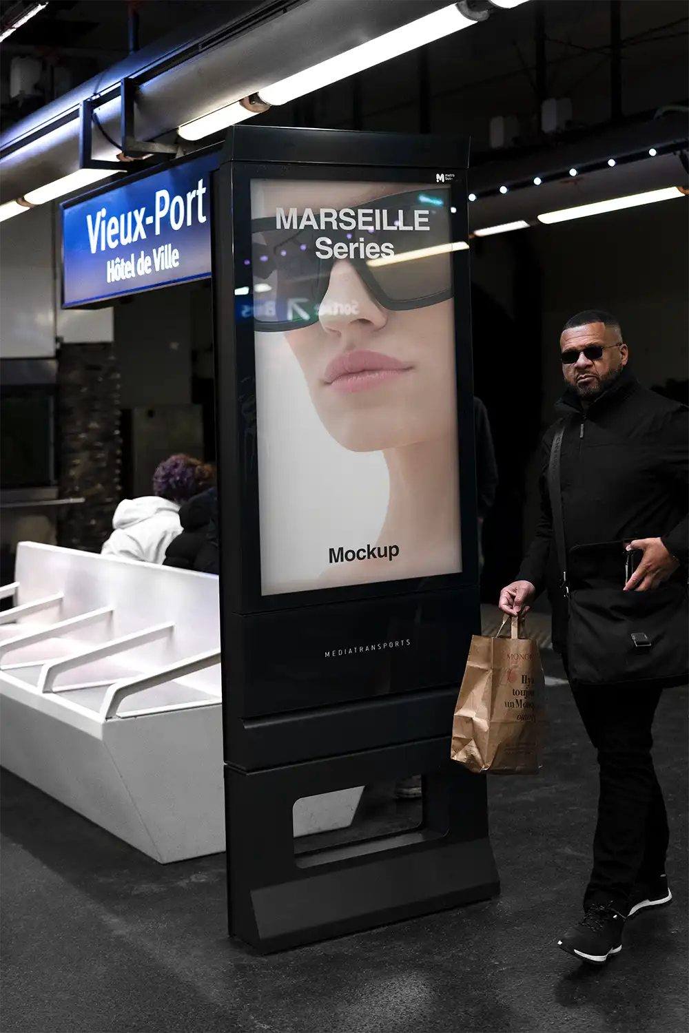 Billboard poster mockup in Marseille Subway, France. © BRANDACLE MOCKUPS 2026. All rights reserved.