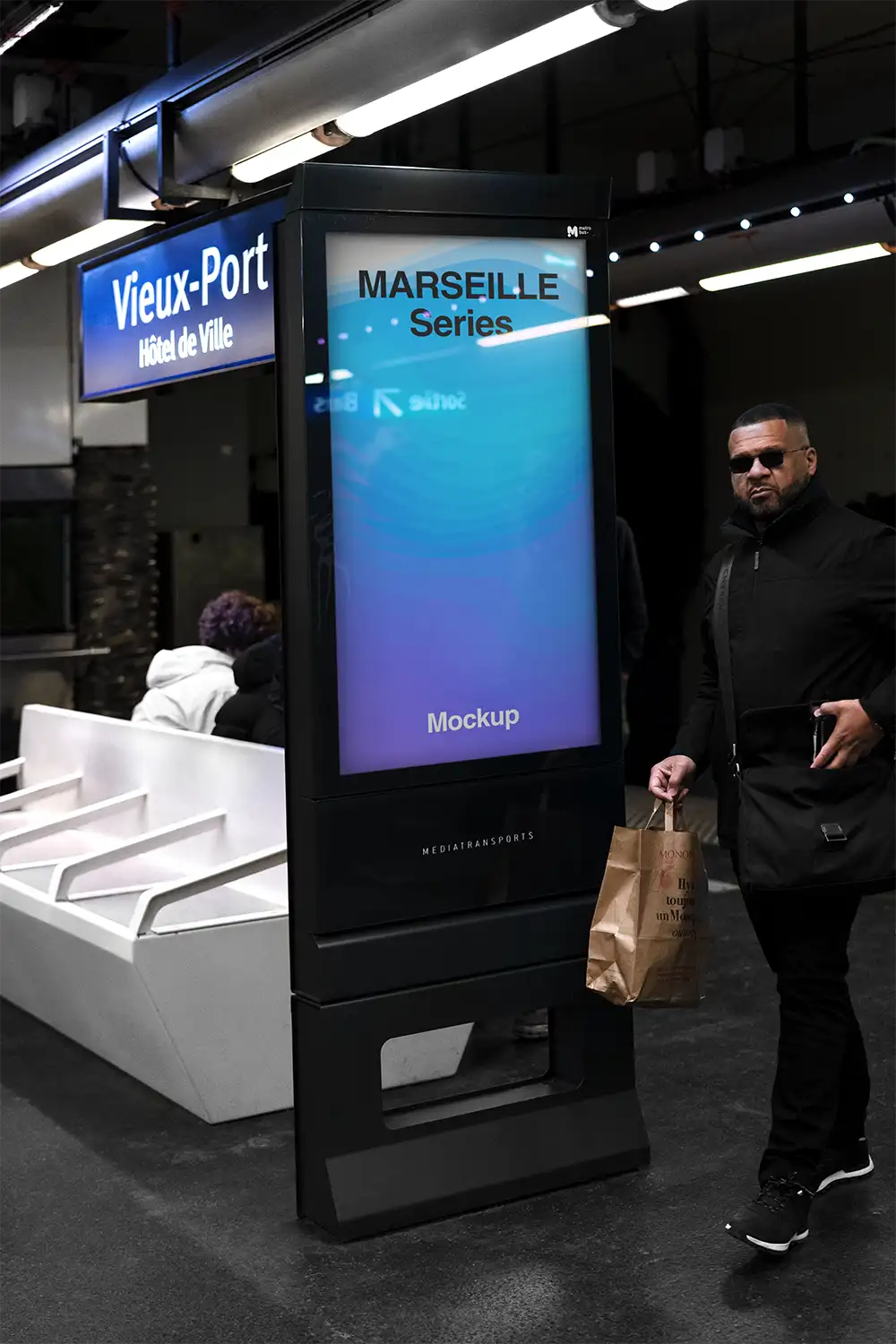 Billboard poster mockup in Marseille Subway, France. © BRANDACLE MOCKUPS 2026. All rights reserved.