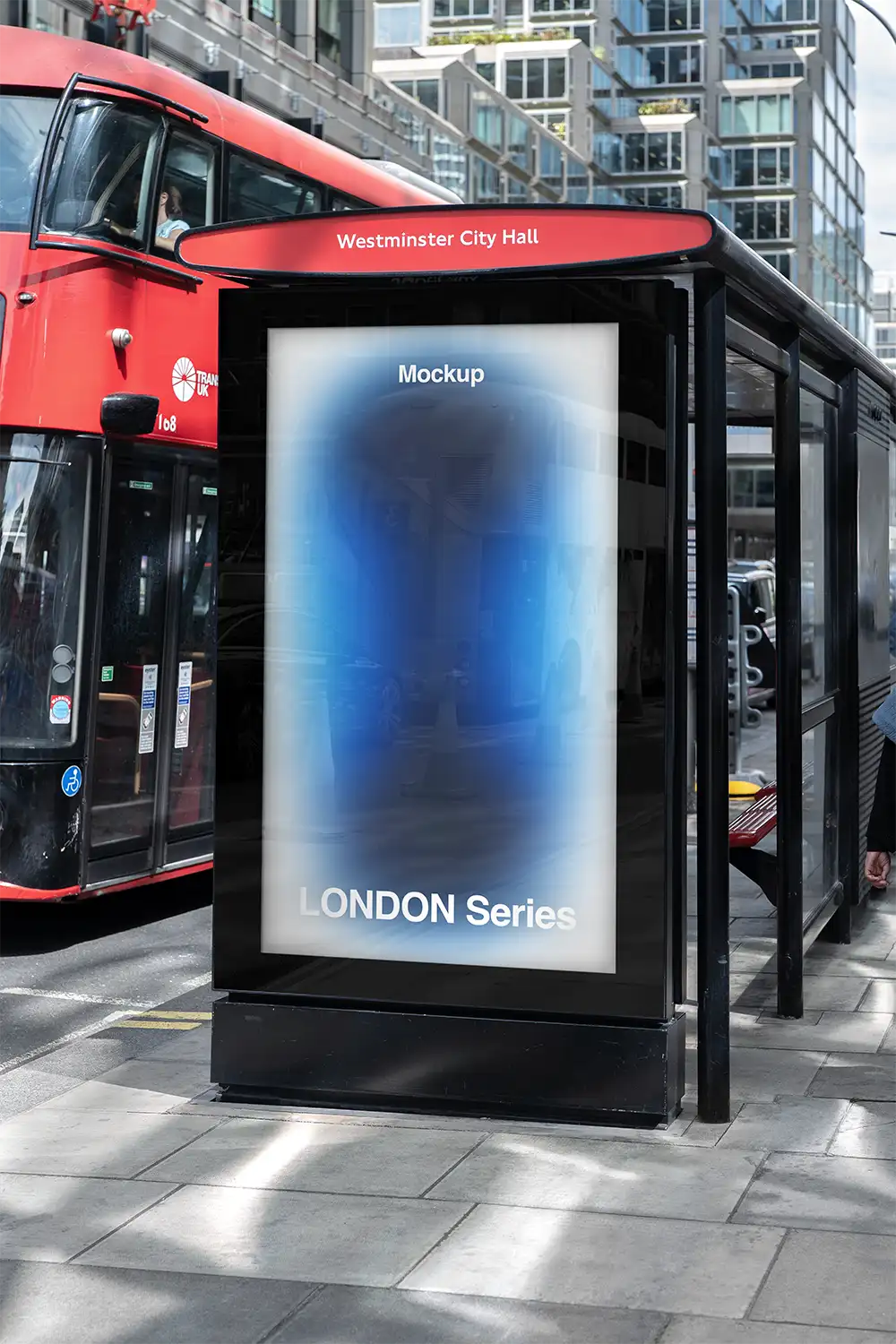 Billboard mockup on a bus shelter in London © BRANDACLE MOCKUPS 2026