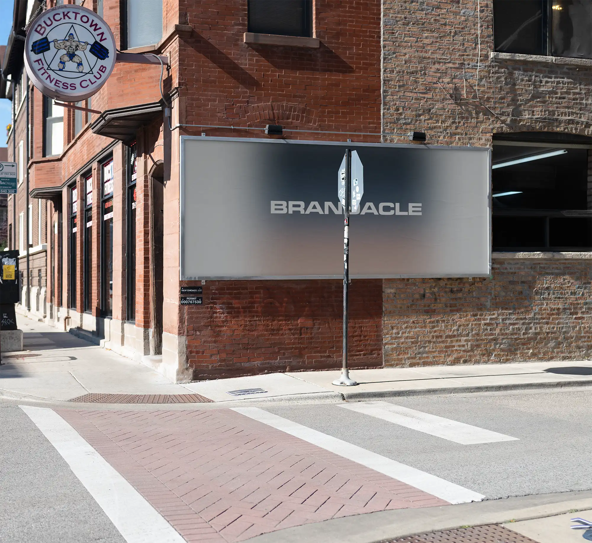 Billboard poster mockup in Chicago. © BRANDACLE MOCKUPS 2026. 