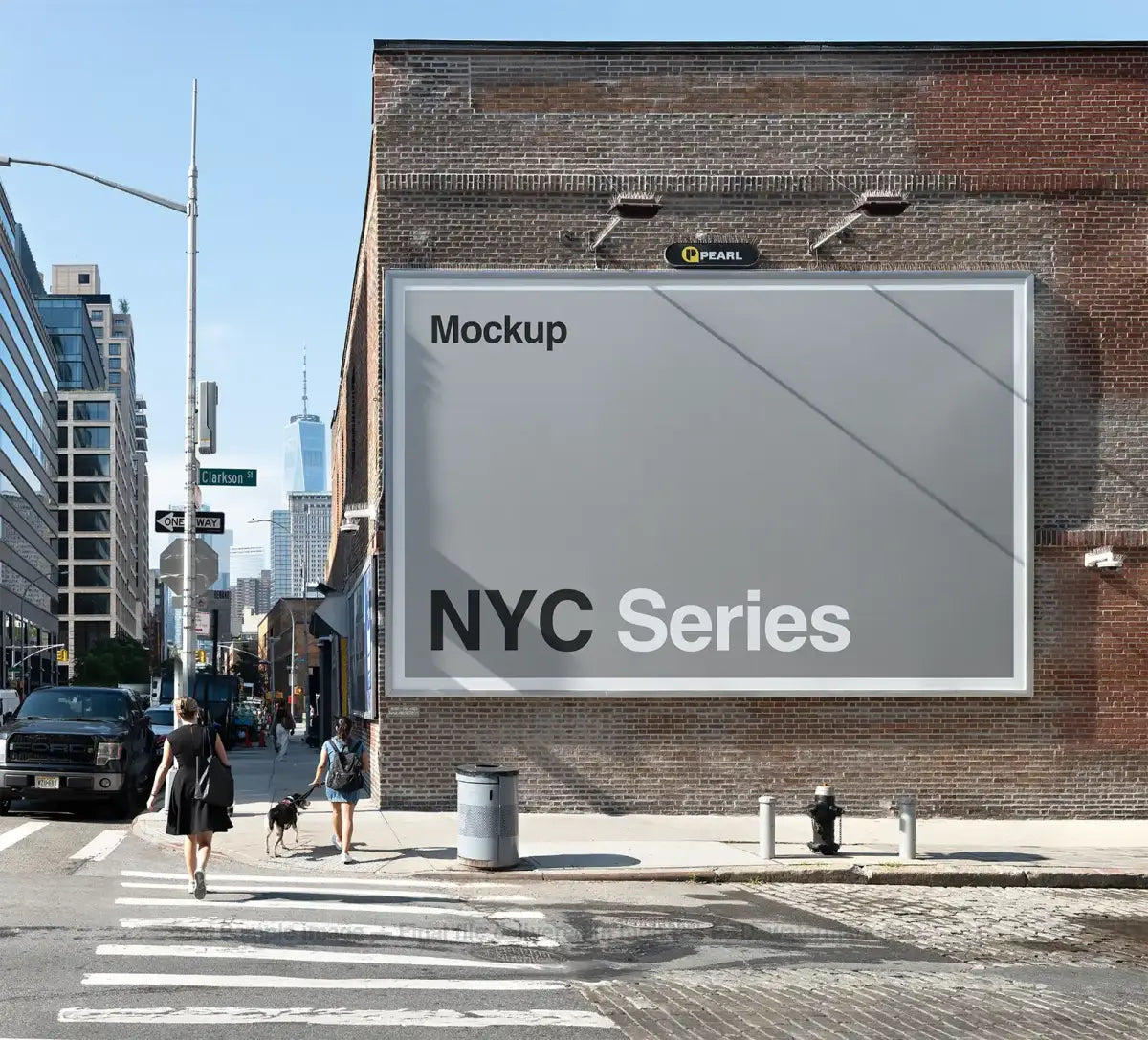 Billboard mockup in New York against the backdrop of the World Trade Center 