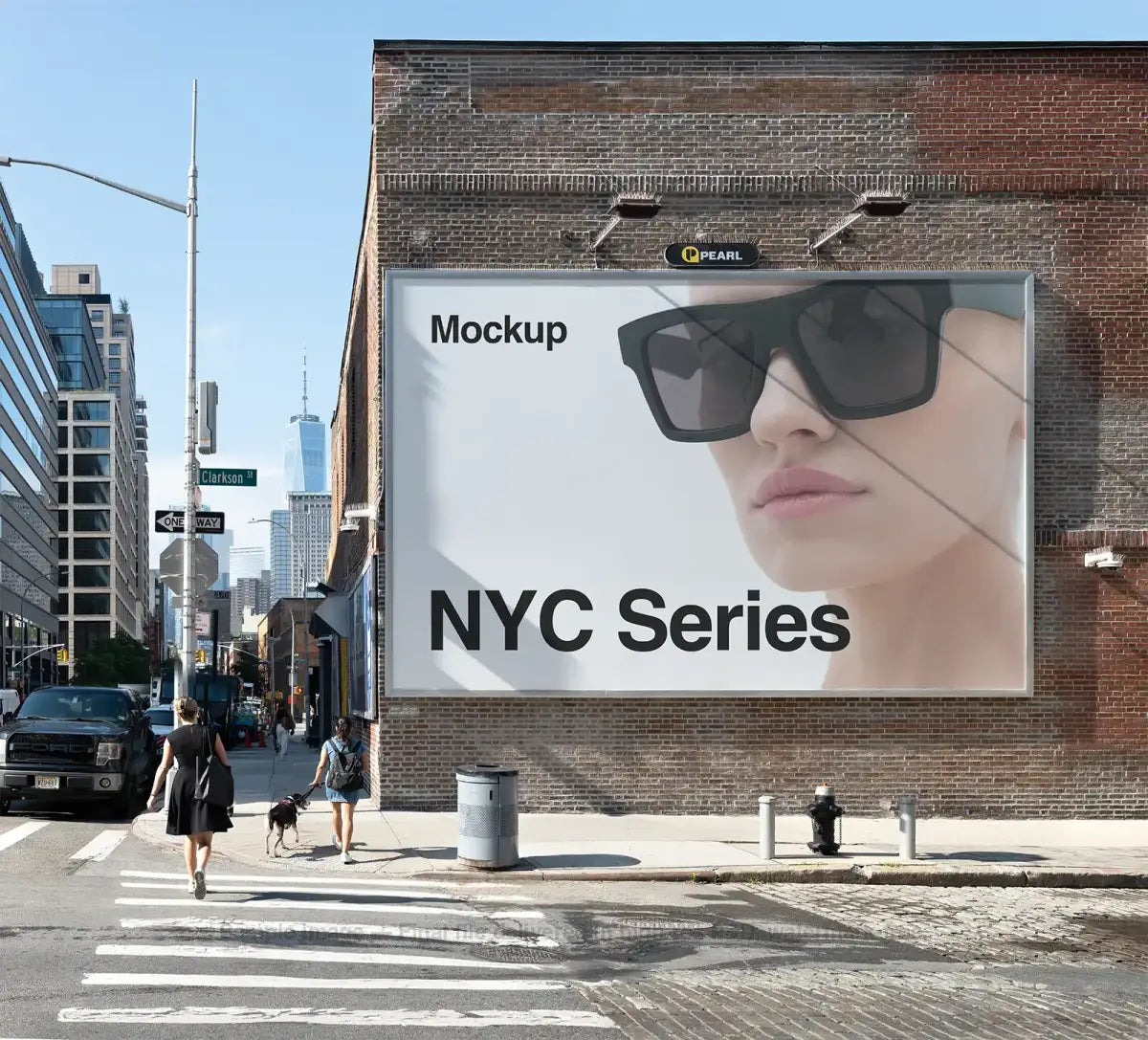 Billboard mockup in New York against the backdrop of the World Trade Center 