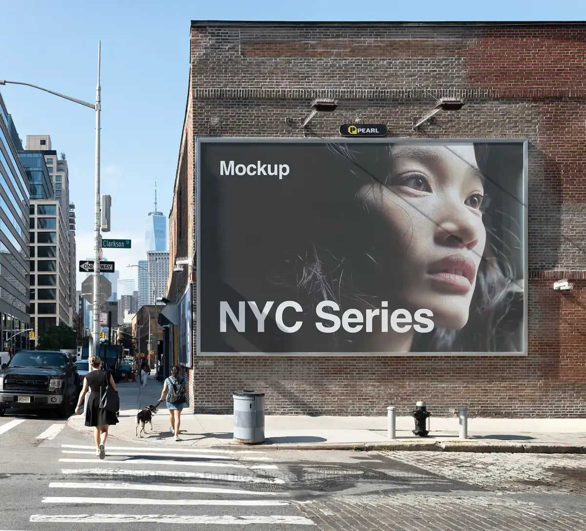 Billboard mockup in New York against the backdrop of the World Trade Center 