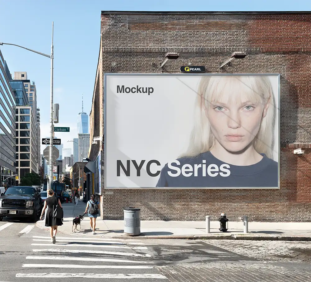 Billboard mockup in Manhattan, New York against the backdrop of the World Trade Center. © BRANDACLE MOCKUPS 2026.