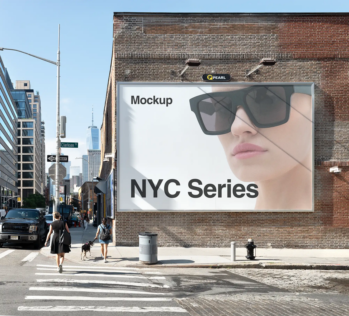 Billboard mockup in New York against the backdrop of the World Trade Center. © BRANDACLE MOCKUPS 2026.