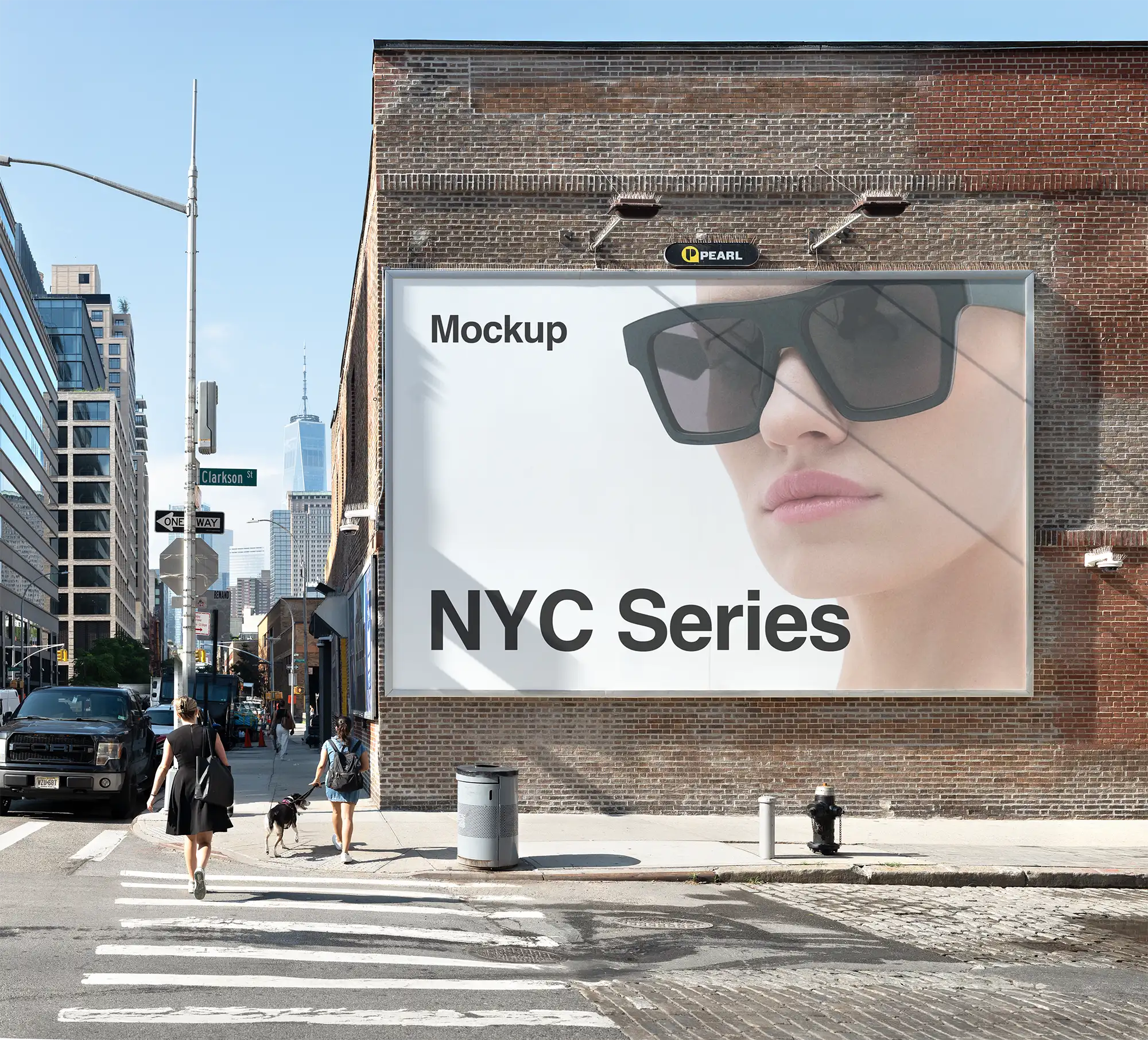 Billboard mockup in New York against the backdrop of the World Trade Center. © BRANDACLE MOCKUPS 2026.