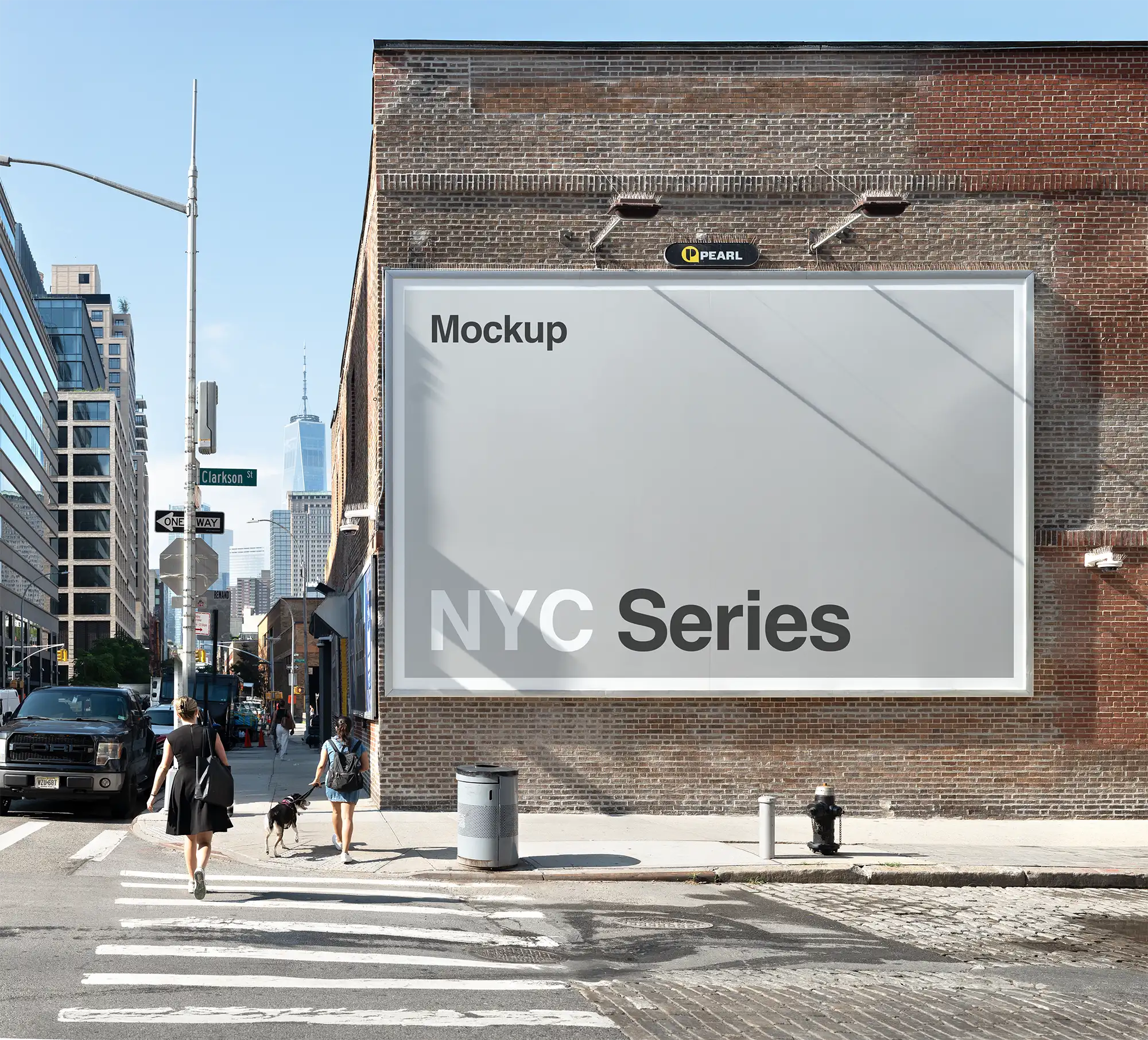 Billboard mockup in New York against the backdrop of the World Trade Center. © BRANDACLE MOCKUPS 2026.