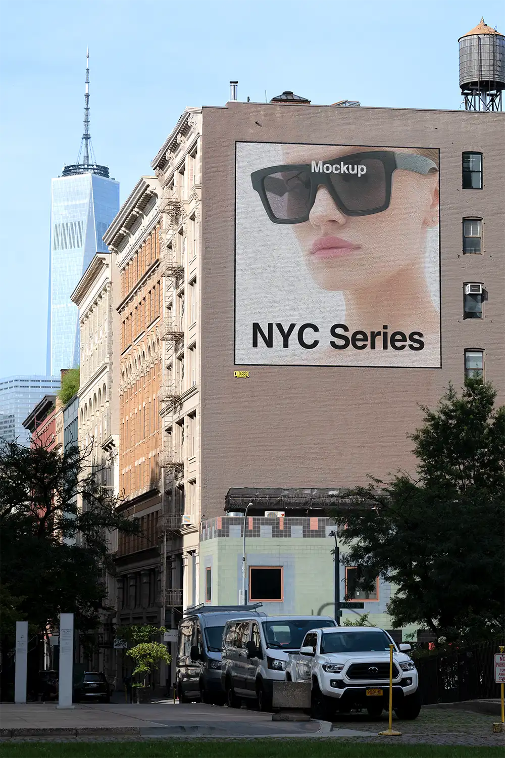 Billboard mockup in New York against the backdrop of the One World Trade Center