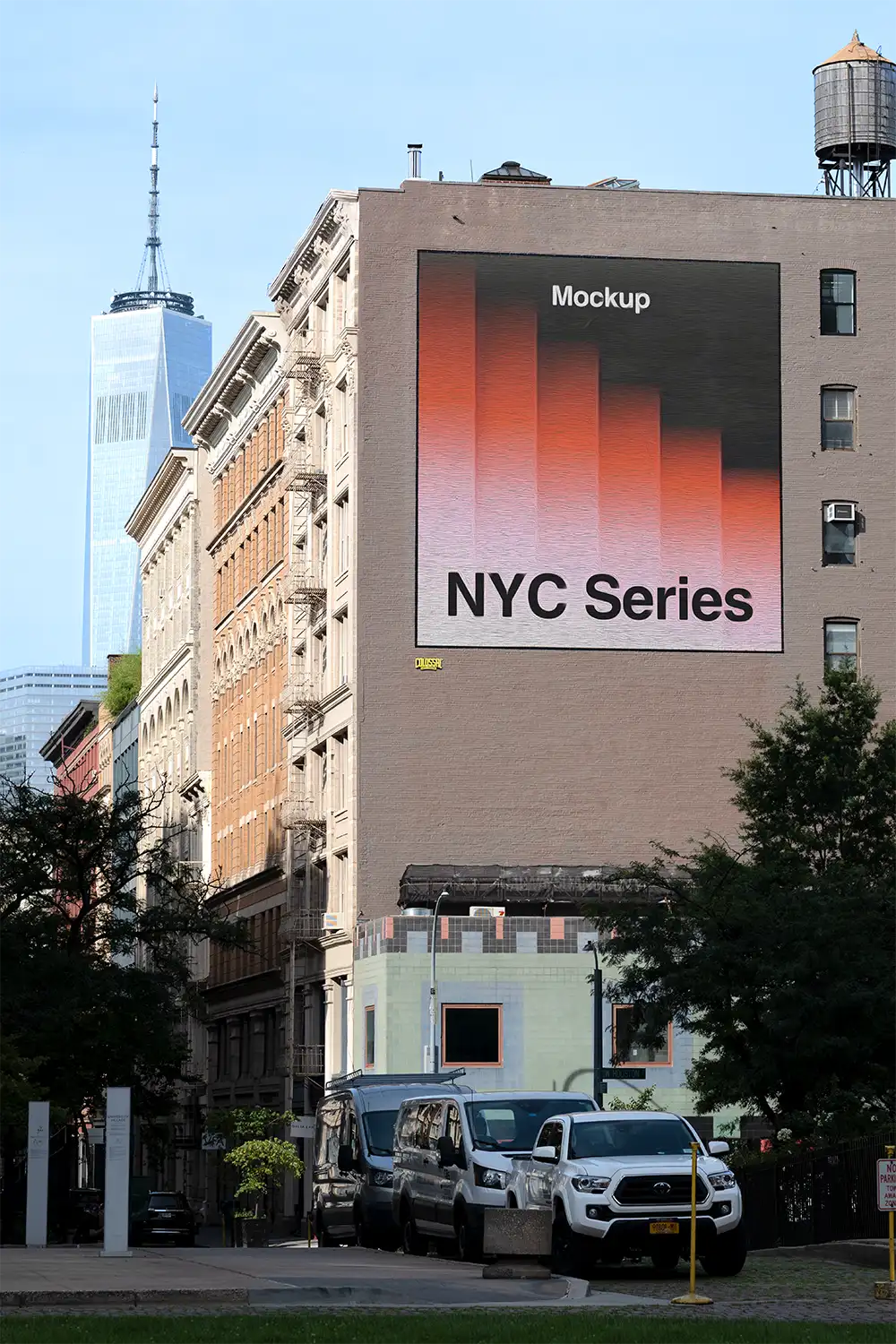 Billboard mockup in New York against the backdrop of the One World Trade Center