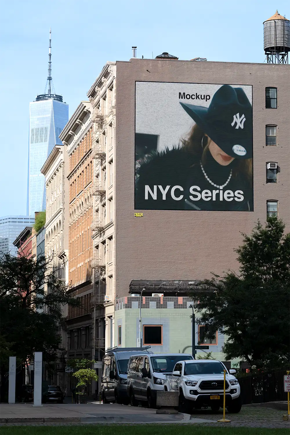 Billboard mockup in New York against the backdrop of the One World Trade Center