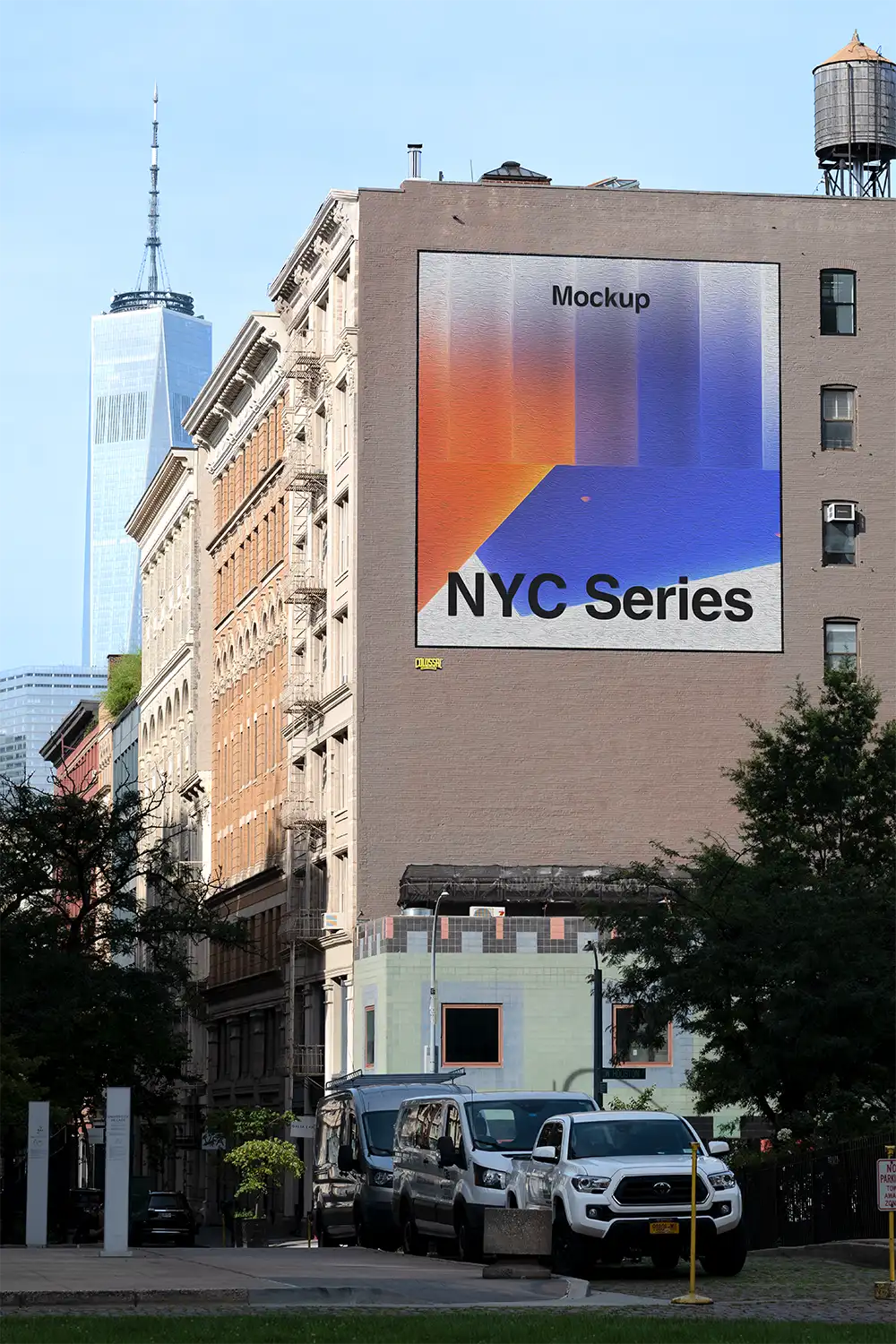 Billboard mockup in New York against the backdrop of the One World Trade Center