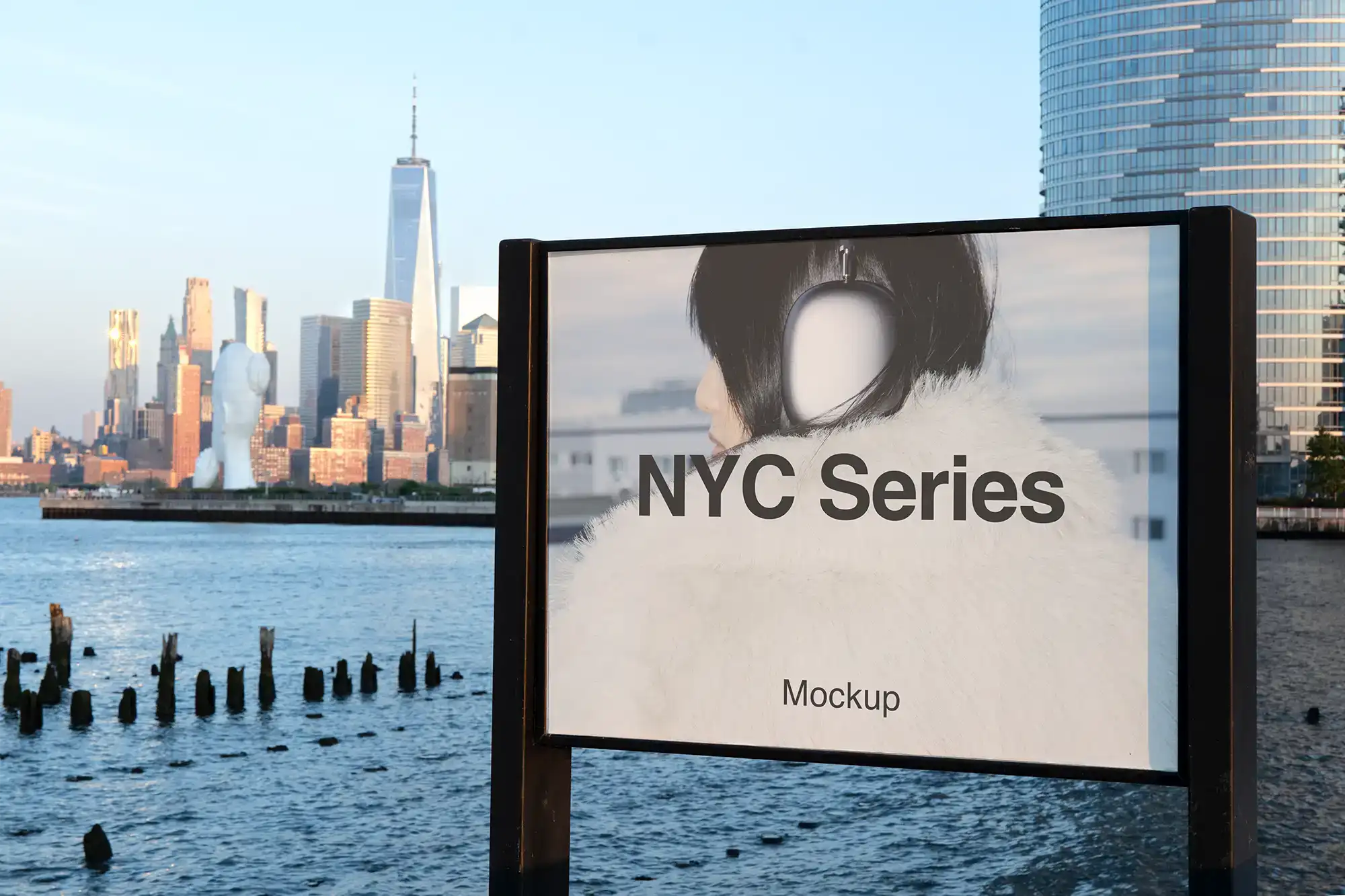 Poster mockup in New York against the backdrop of the World Trade Center