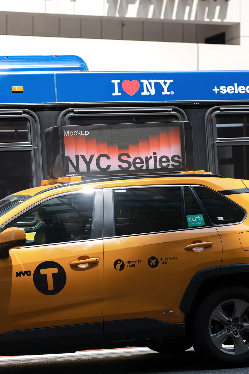 Billboard mockup on a yellow cab taxi in New York