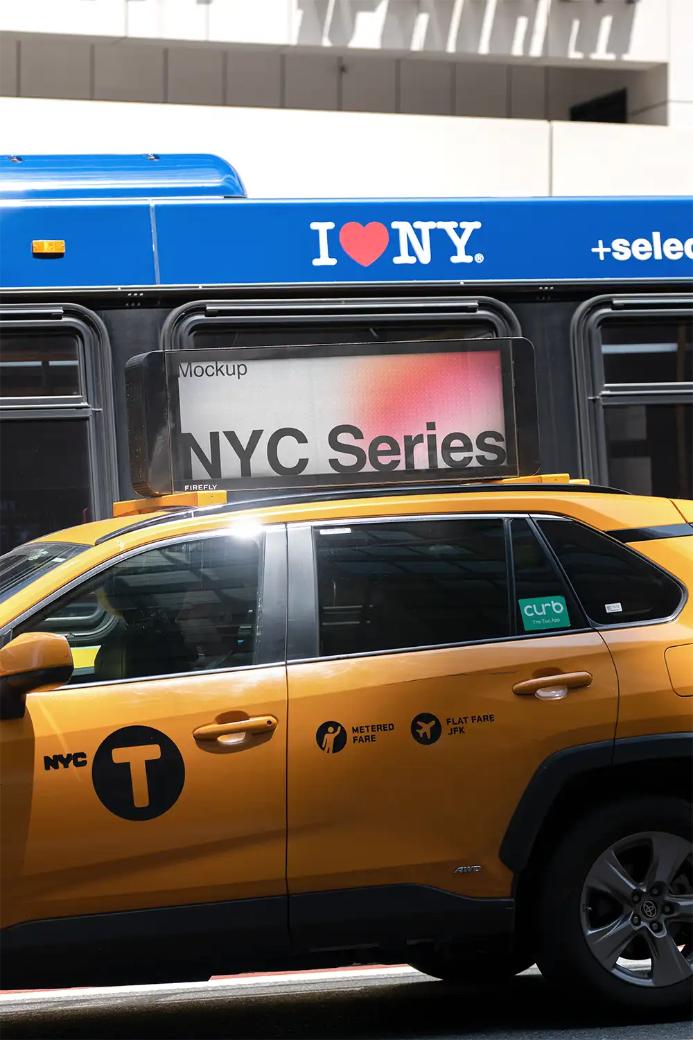 Billboard mockup on a yellow cab taxi in New York